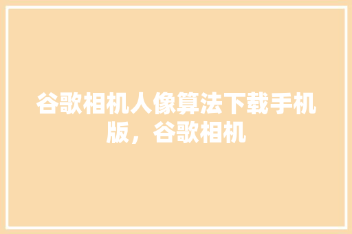 谷歌相机人像算法下载手机版，谷歌相机