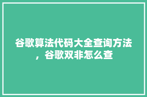 谷歌算法代码大全查询方法，谷歌双非怎么查