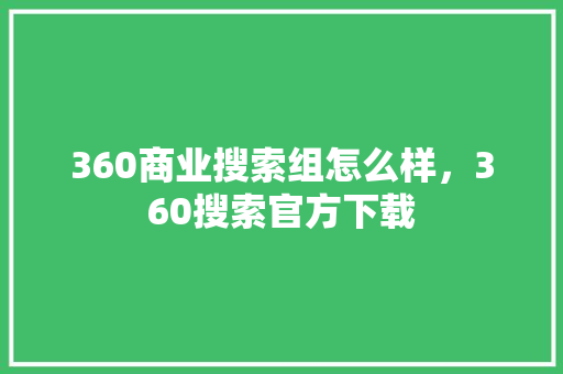 360商业搜索组怎么样，360搜索官方下载