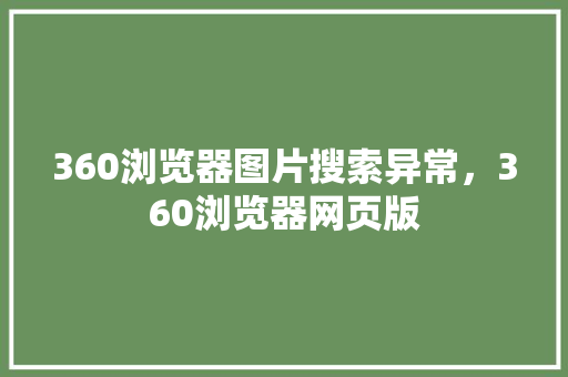 360浏览器图片搜索异常，360浏览器网页版