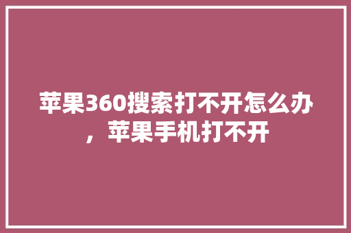 苹果360搜索打不开怎么办，苹果手机打不开