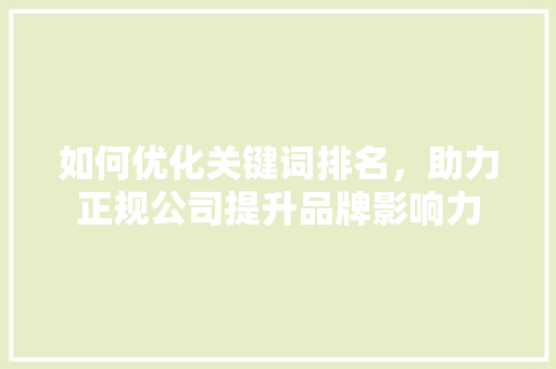 如何优化关键词排名，助力正规公司提升品牌影响力