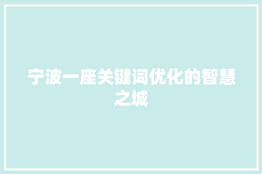 宁波一座关键词优化的智慧之城