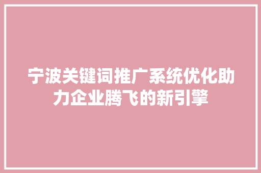 宁波关键词推广系统优化助力企业腾飞的新引擎