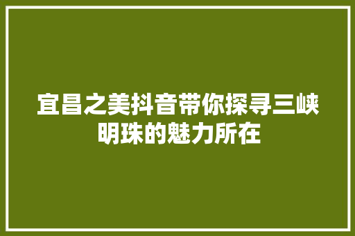 宜昌之美抖音带你探寻三峡明珠的魅力所在