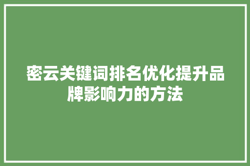 密云关键词排名优化提升品牌影响力的方法