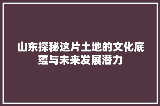 山东探秘这片土地的文化底蕴与未来发展潜力