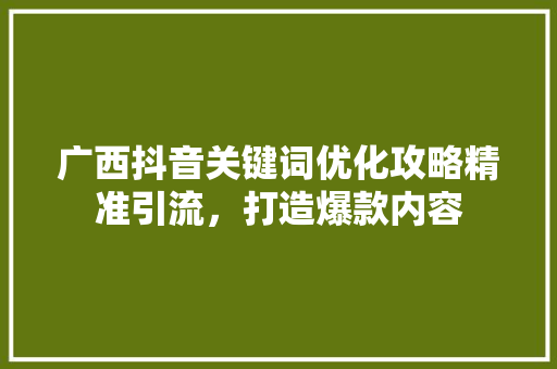 广西抖音关键词优化攻略精准引流，打造爆款内容