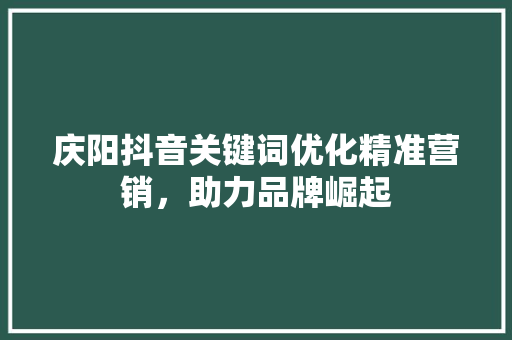 庆阳抖音关键词优化精准营销，助力品牌崛起