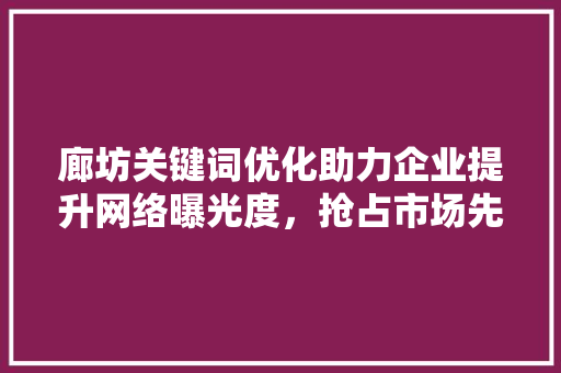廊坊关键词优化助力企业提升网络曝光度，抢占市场先机