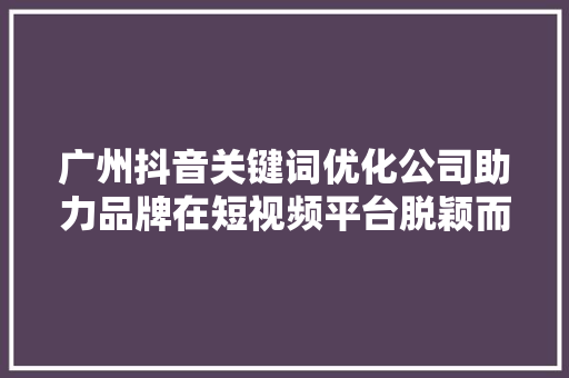 广州抖音关键词优化公司助力品牌在短视频平台脱颖而出
