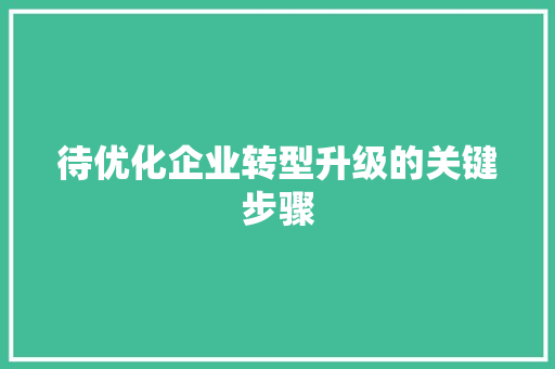 待优化企业转型升级的关键步骤
