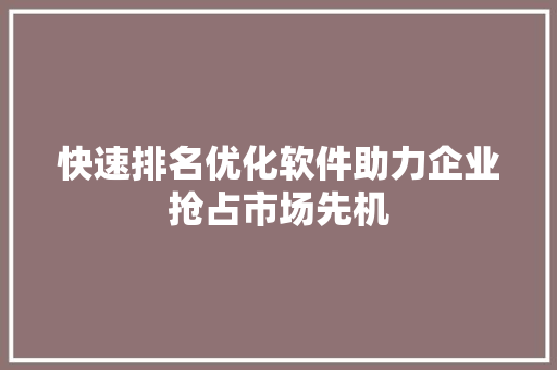 快速排名优化软件助力企业抢占市场先机