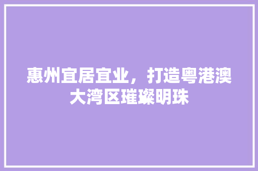 惠州宜居宜业，打造粤港澳大湾区璀璨明珠