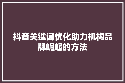 抖音关键词优化助力机构品牌崛起的方法