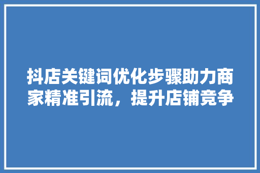 抖店关键词优化步骤助力商家精准引流，提升店铺竞争力