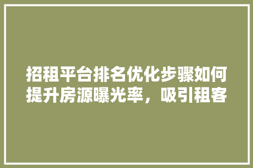 招租平台排名优化步骤如何提升房源曝光率，吸引租客纷至沓来