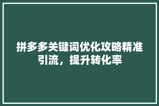 拼多多关键词优化攻略精准引流，提升转化率