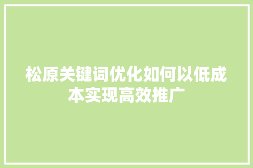 松原关键词优化如何以低成本实现高效推广