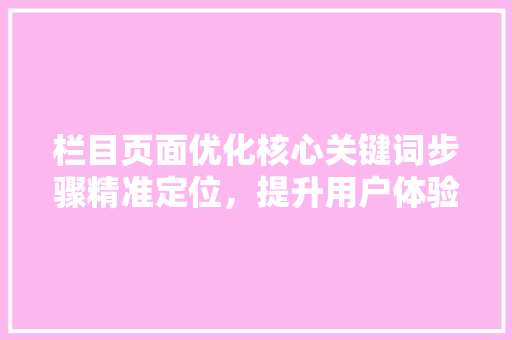 栏目页面优化核心关键词步骤精准定位，提升用户体验