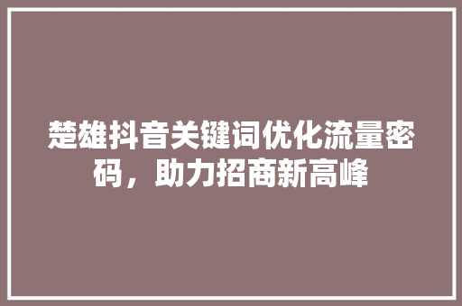 楚雄抖音关键词优化流量密码，助力招商新高峰