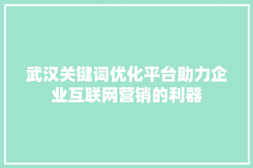 武汉关键词优化平台助力企业互联网营销的利器