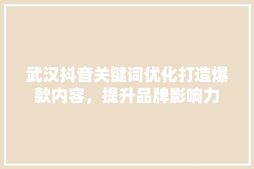 武汉抖音关键词优化打造爆款内容，提升品牌影响力