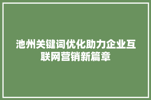 池州关键词优化助力企业互联网营销新篇章