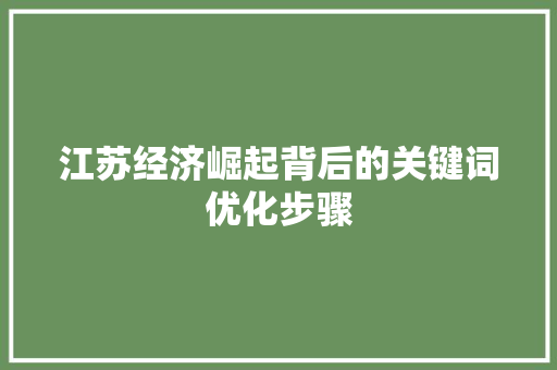 江苏经济崛起背后的关键词优化步骤