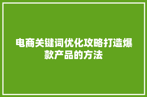 电商关键词优化攻略打造爆款产品的方法
