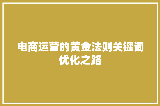 电商运营的黄金法则关键词优化之路