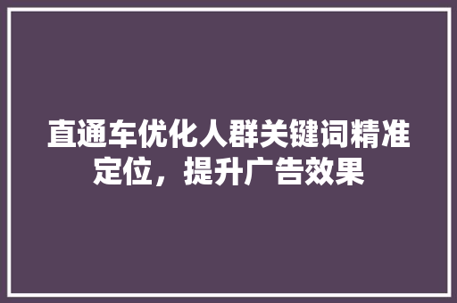 直通车优化人群关键词精准定位，提升广告效果
