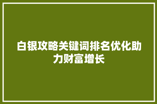 白银攻略关键词排名优化助力财富增长