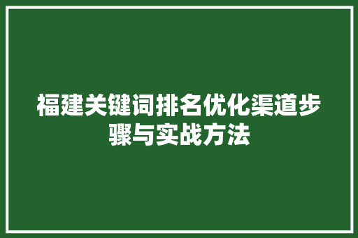 福建关键词排名优化渠道步骤与实战方法