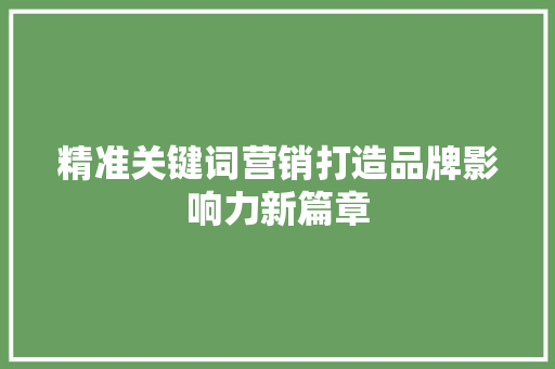 精准关键词营销打造品牌影响力新篇章