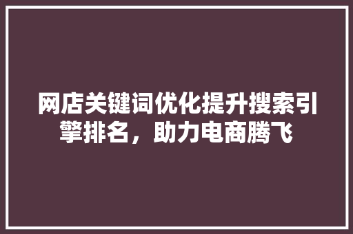 网店关键词优化提升搜索引擎排名，助力电商腾飞