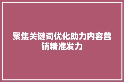 聚焦关键词优化助力内容营销精准发力