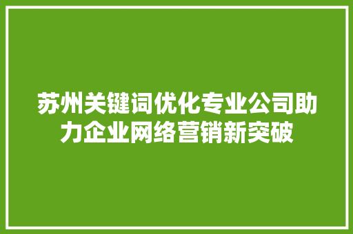 苏州关键词优化专业公司助力企业网络营销新突破