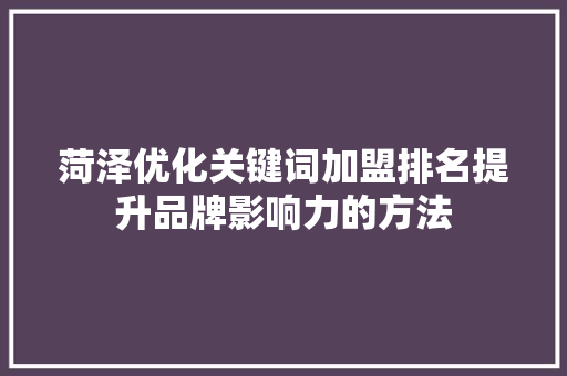 菏泽优化关键词加盟排名提升品牌影响力的方法