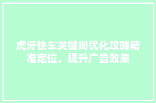 虎牙快车关键词优化攻略精准定位，提升广告效果