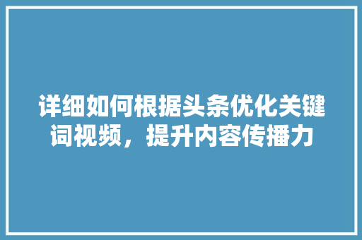 详细如何根据头条优化关键词视频，提升内容传播力