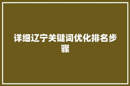 详细辽宁关键词优化排名步骤