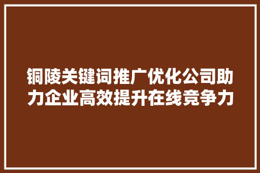 铜陵关键词推广优化公司助力企业高效提升在线竞争力
