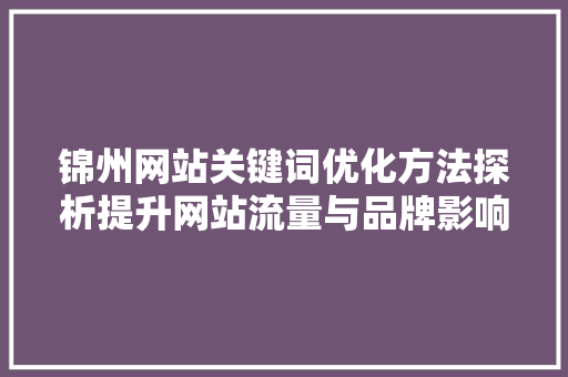 锦州网站关键词优化方法探析提升网站流量与品牌影响力的步骤