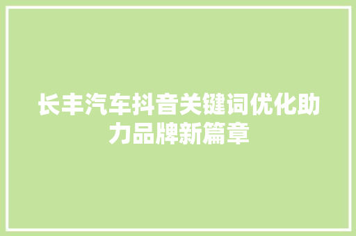长丰汽车抖音关键词优化助力品牌新篇章