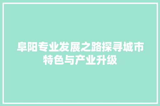 阜阳专业发展之路探寻城市特色与产业升级