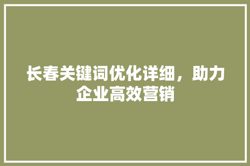 长春关键词优化详细，助力企业高效营销