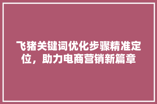 飞猪关键词优化步骤精准定位，助力电商营销新篇章