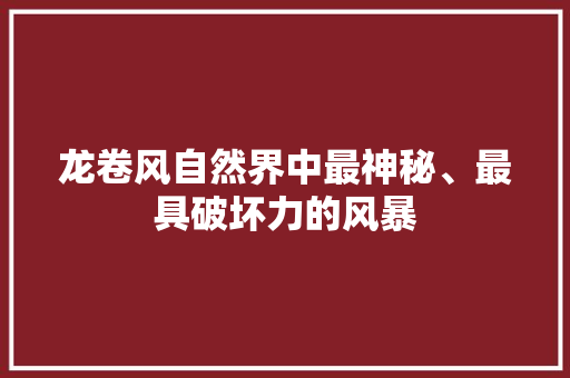 龙卷风自然界中最神秘、最具破坏力的风暴