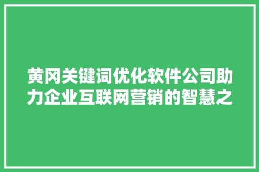 黄冈关键词优化软件公司助力企业互联网营销的智慧之选